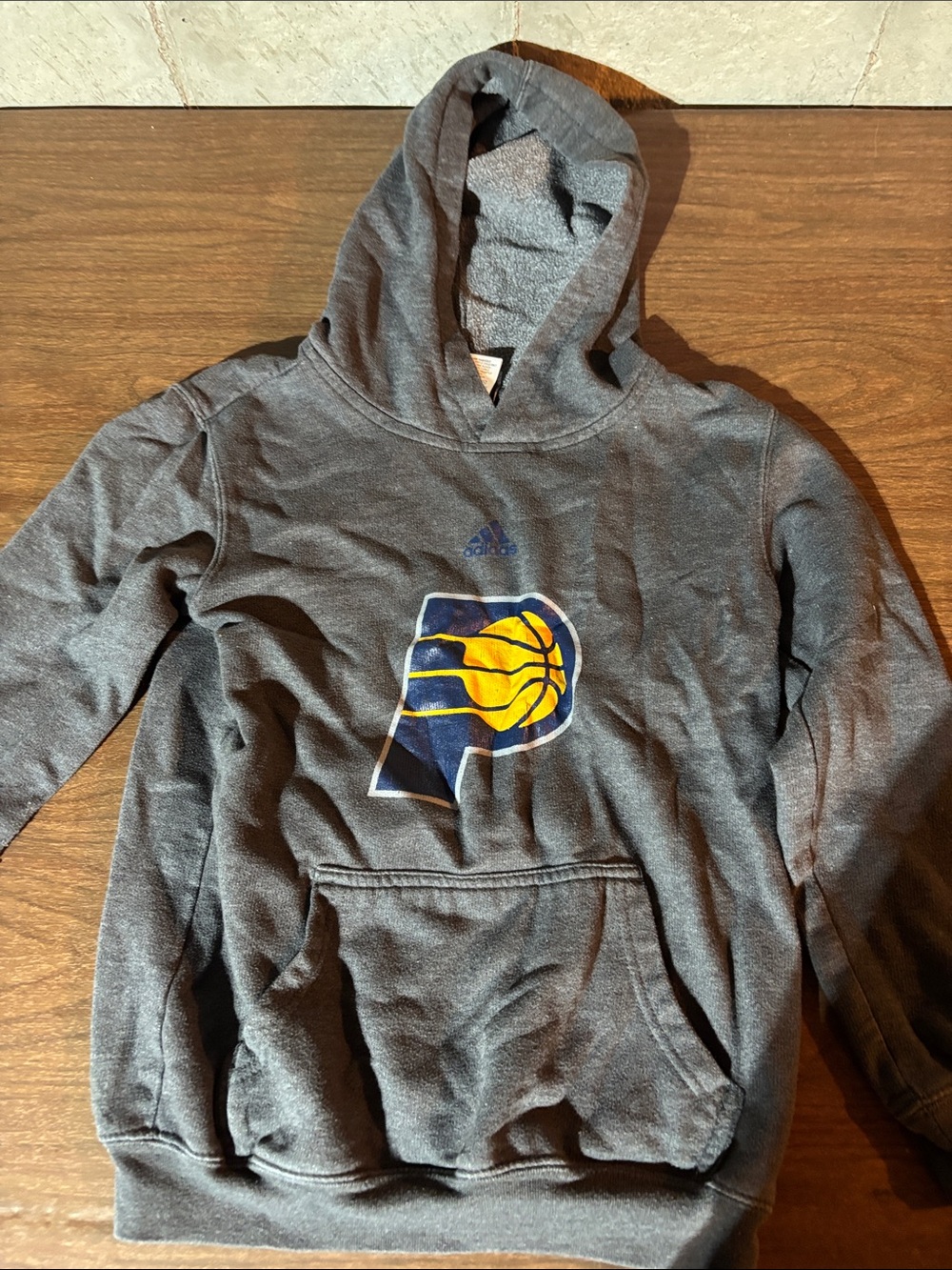 adidas Gray Kids Pacers Hoodie with Yellow & Navy Logo